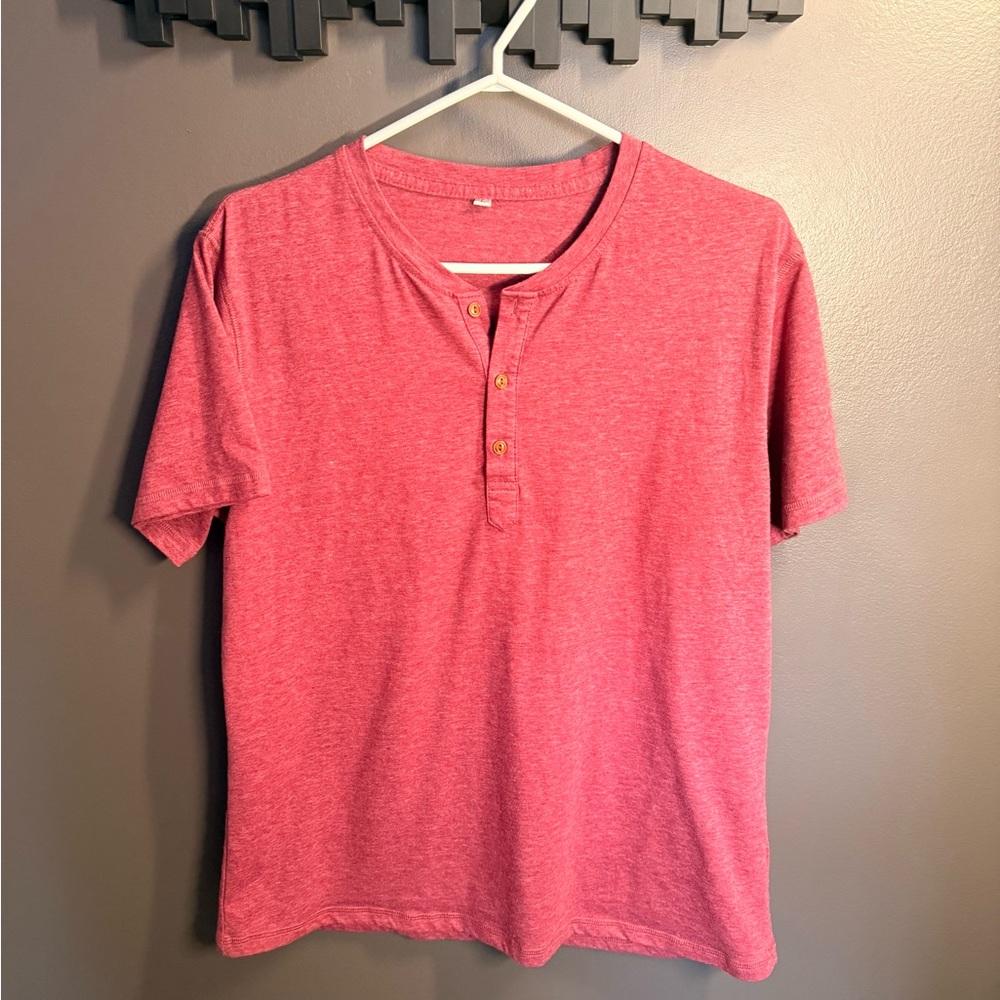 Casual Red Henley T-Shirt for Men